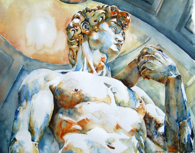 Estudio del David de Miguel Ángel , Amapola Herrera Watercolour Paper Nude Paintings