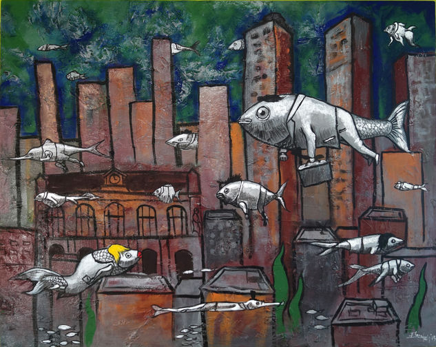 Peces de ciudad Acrylic Canvas Landscaping