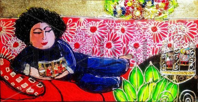 Mujer leyendo Mixed media Panel Portrait