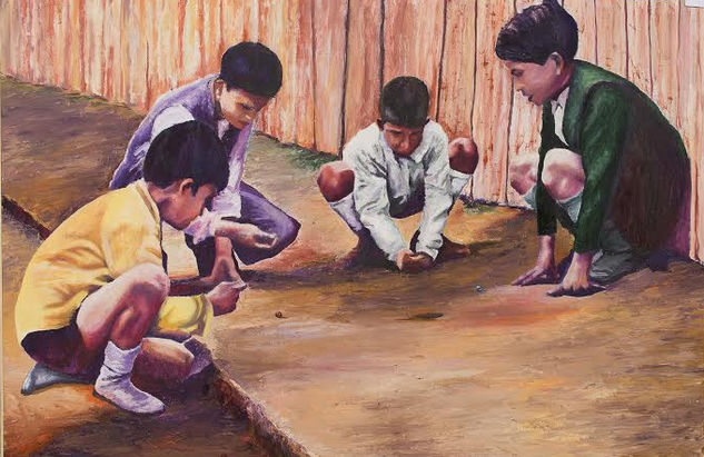 juegos de la infancia canicas Oil Panel Figure Painting