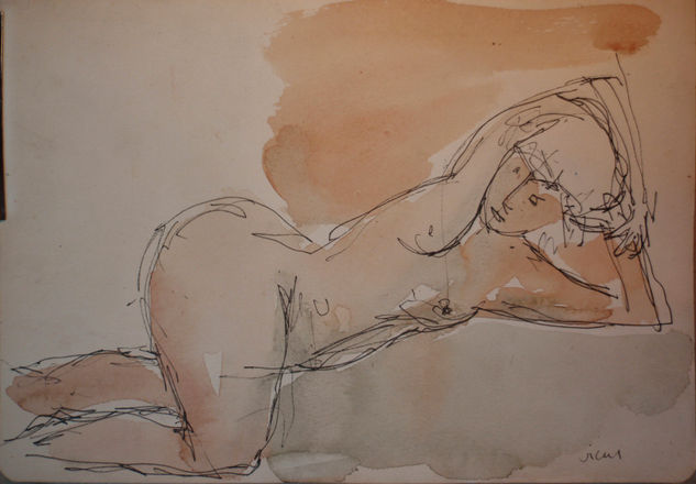 Noia nua ajaguda Watercolour Paper Nude Paintings