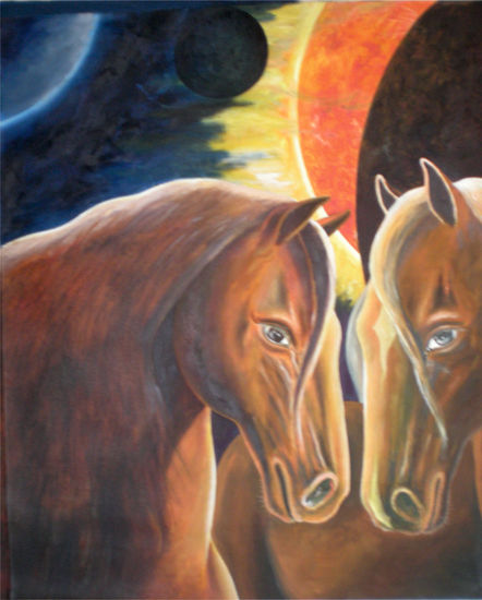 Solar horses Oil Canvas Animals