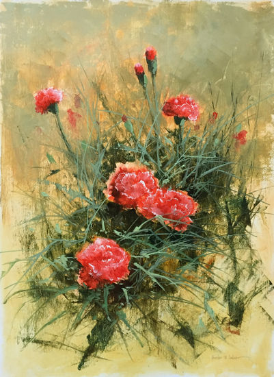 Claveles Oil Paper Floral Painting