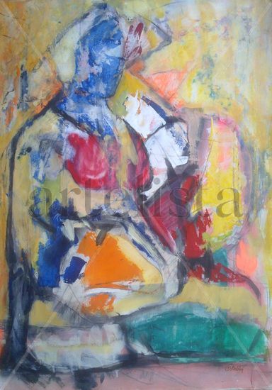 mujer de cara azul Mixed media Paper Figure Painting