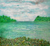 Paisaje de lago con orillas verdes