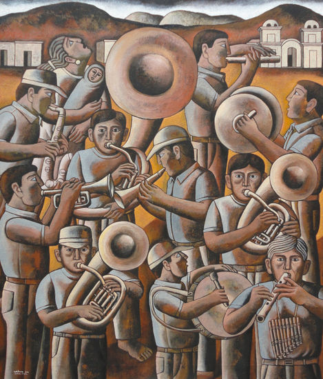 Músicos del pueblo Oil Canvas Figure Painting