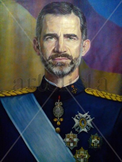 Rey Felipe VI, detalle retrato al oleo hecho por Perpinya para Capitanía General, Valencia Óleo Lienzo Retrato