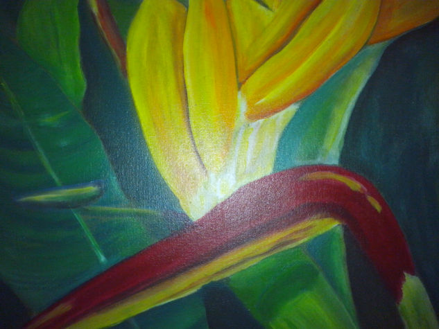 Flor de Pájaro Acrylic Textile Floral Painting