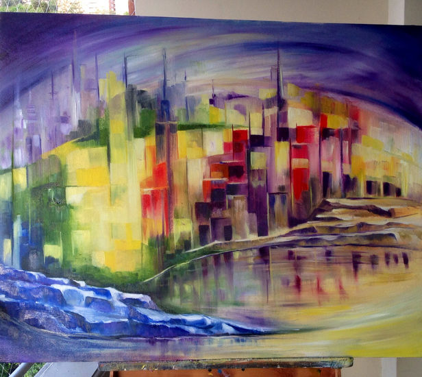 Extraña ciudad Oil Canvas Landscaping