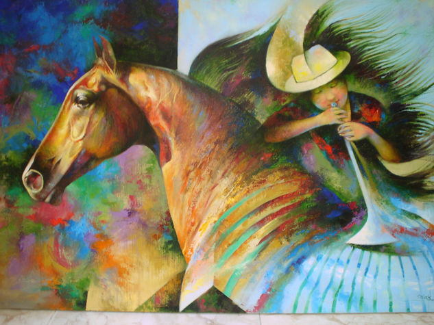 Juanita y su caballo Acrylic Textile Figure Painting