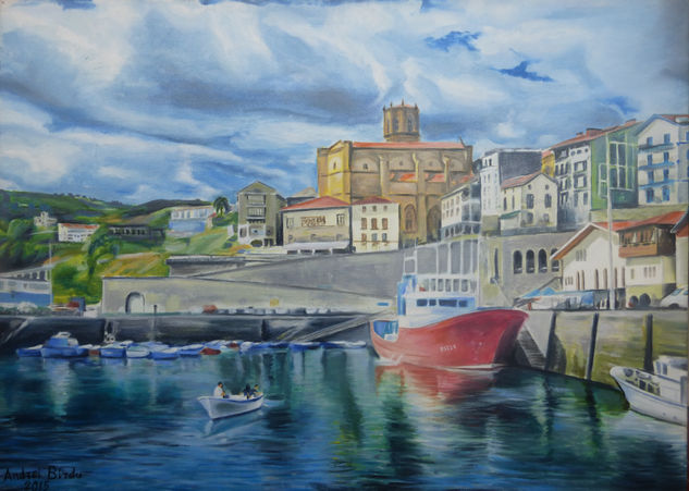 puerto de Guetaria Oil Canvas Marine Painting