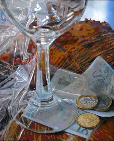 Copa de cristal con monedas Oil Canvas Still Life Paintings