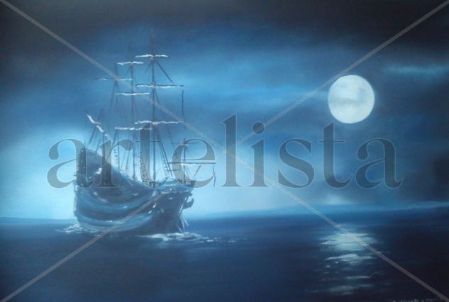 navegando bajo la luna Oil Canvas Marine Painting