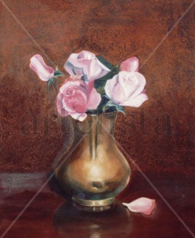 Jarrón de rosas Oil Canvas Floral Painting