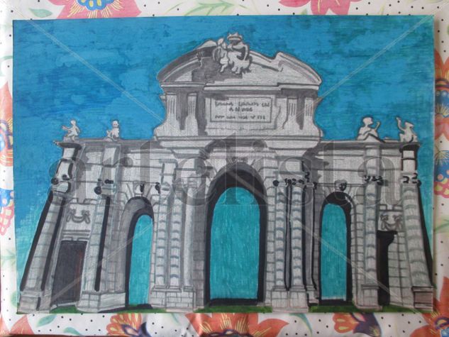 La puerta de Alcalá Felt-tip pen Card Landscaping