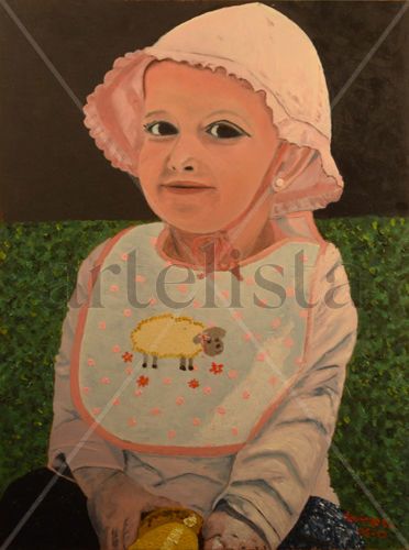 LA NIÑA DE LA CAPELINA Oil Panel Portrait