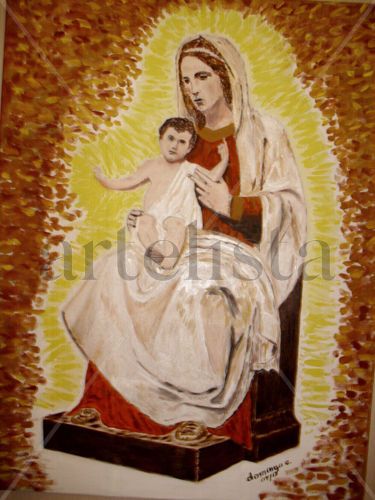 VIRGEN CON NIÑO JESUS Oil Textile Figure Painting