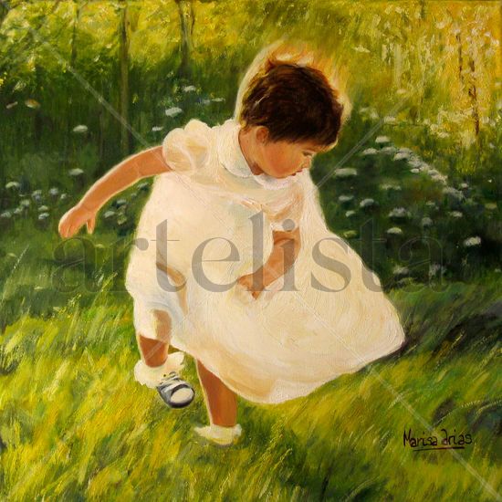 Jugando con el Sol. Oil Canvas Portrait