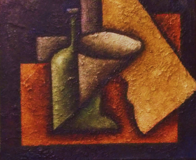 AMPOLLA, PALETA,  I COPA Oil Panel Still Life Paintings