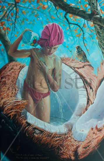 ¿Cómo le entra agua al coco? Mixed media Canvas Figure Painting