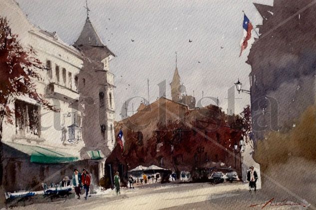 Amanecer en París, Chile. Watercolour Paper Landscaping