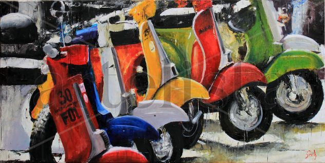 Vespas Oil Canvas Landscaping