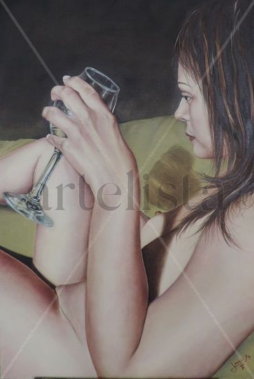 Mujer, vino y bohemia Oil Canvas Figure Painting