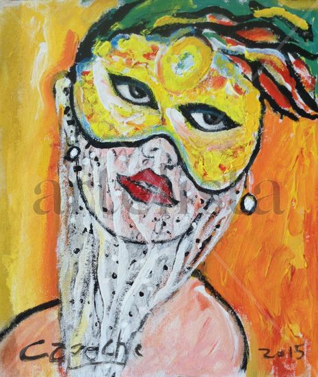 Enmascarada2 Acrylic Textile Portrait