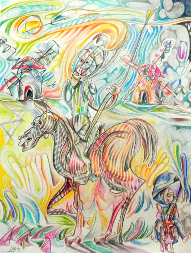 Don Quijote y Sancho en los molinos de viento