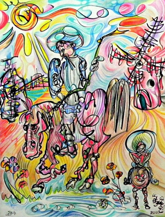 Don Quijote y Sancho en los molinos de viento