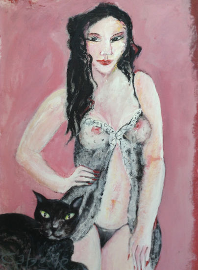 Las dos gatas. Acrylic Canvas Portrait