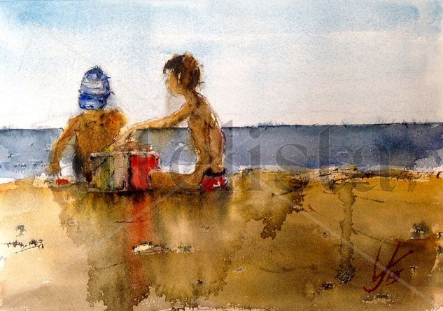 Jugando en la playa Watercolour Paper Others