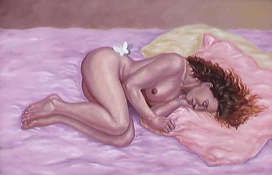 Desnudo y mariposa trompe l'oeil
