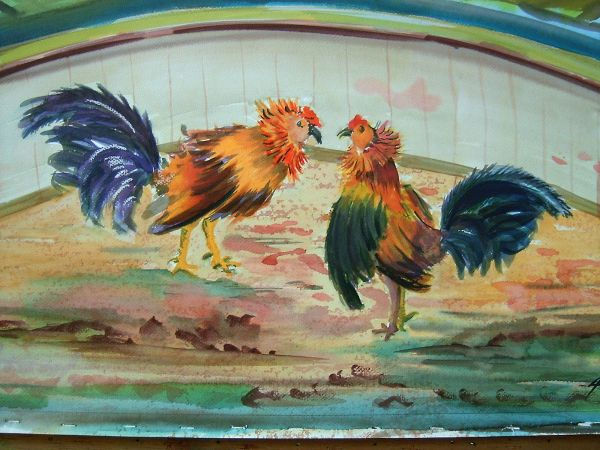 Riña de gallos Watercolour Card Animals