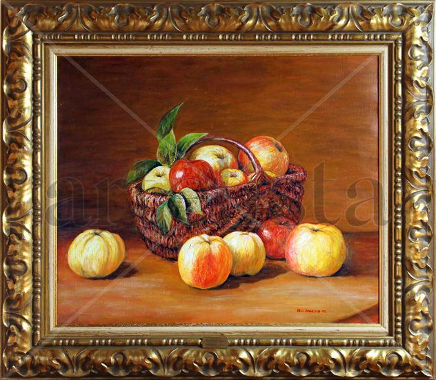 Manzanas en un cesto Oil Canvas Still Life Paintings