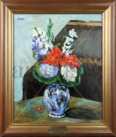 Pequeño florero de Delft Oil Canvas Floral Painting