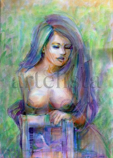 en el jardin Watercolour Paper Nude Paintings