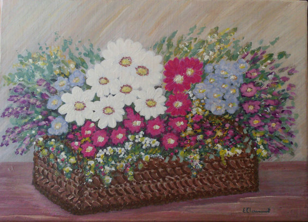 Cesta de Flores Oil Canvas Floral Painting