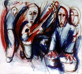 MÚSICOS DE ARTES Media Mixta Papel Figura