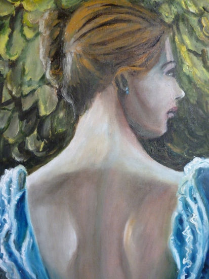 Dama de azul en el jardin Oil Canvas Figure Painting