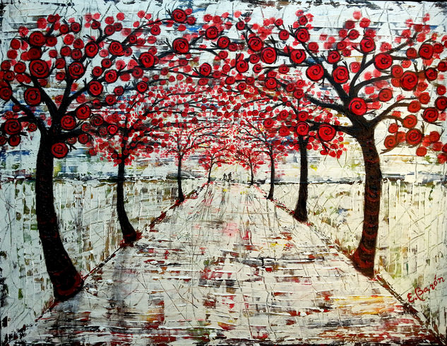 El sendero blanco de los caracoles rojos Mixed media Canvas Landscaping