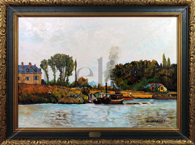 Barcos en la esclusa de Bougival Oil Canvas Landscaping