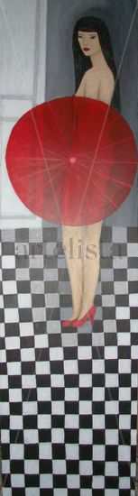 Le parapluie rouge_ Acrylic Panel Nude Paintings