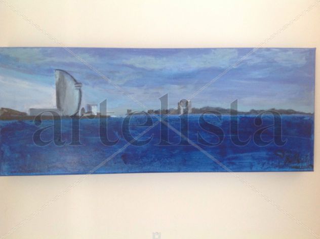 Barcelona Blue Skyline from the sea