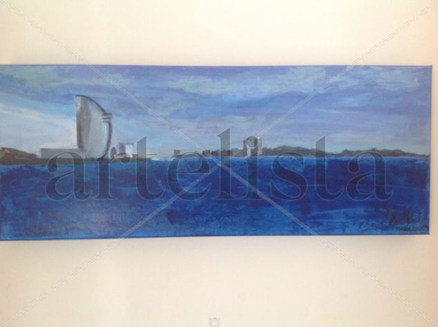 Barcelona Blue Skyline from the sea Acrylic Canvas Landscaping