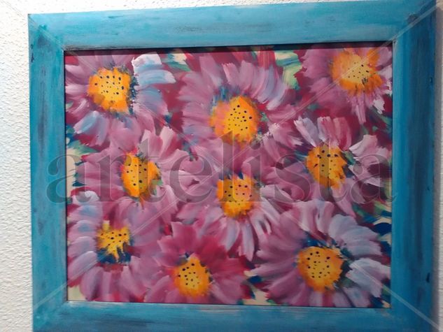 GIRASOLES ROSAS Acrylic Panel Floral Painting