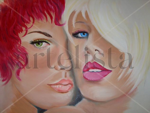 DOS CHICAS Oil Textile Portrait