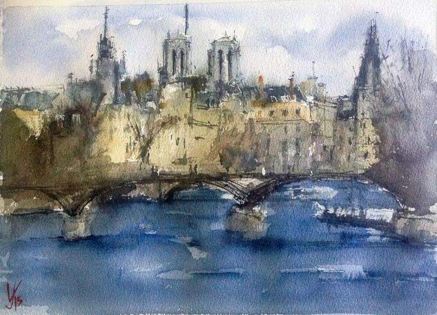 Río Sena, Paris Watercolour Paper Landscaping