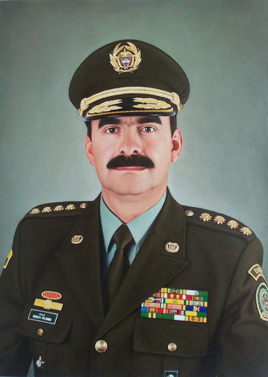 Retrato del Señor General RODOLFO PALOMINO LÓPEZ, Director General Poicía Nacional de Colombia Oil Canvas Portrait