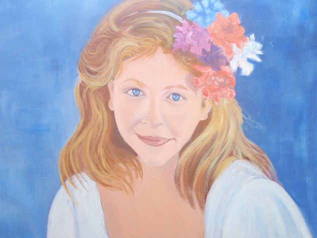 niña con flores Oil Canvas Portrait